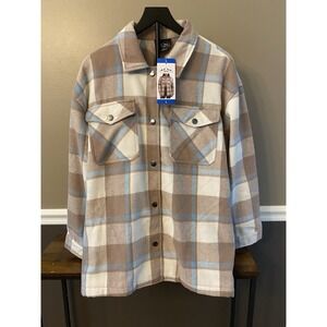 HFX Shacket Ladies Large Plaid Cozy Fit/Warm Shell Shirt Jacket Womens Gray